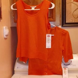 2 piece melon orange women's petite size 4-6 sleeveless shirt w/short sleeve